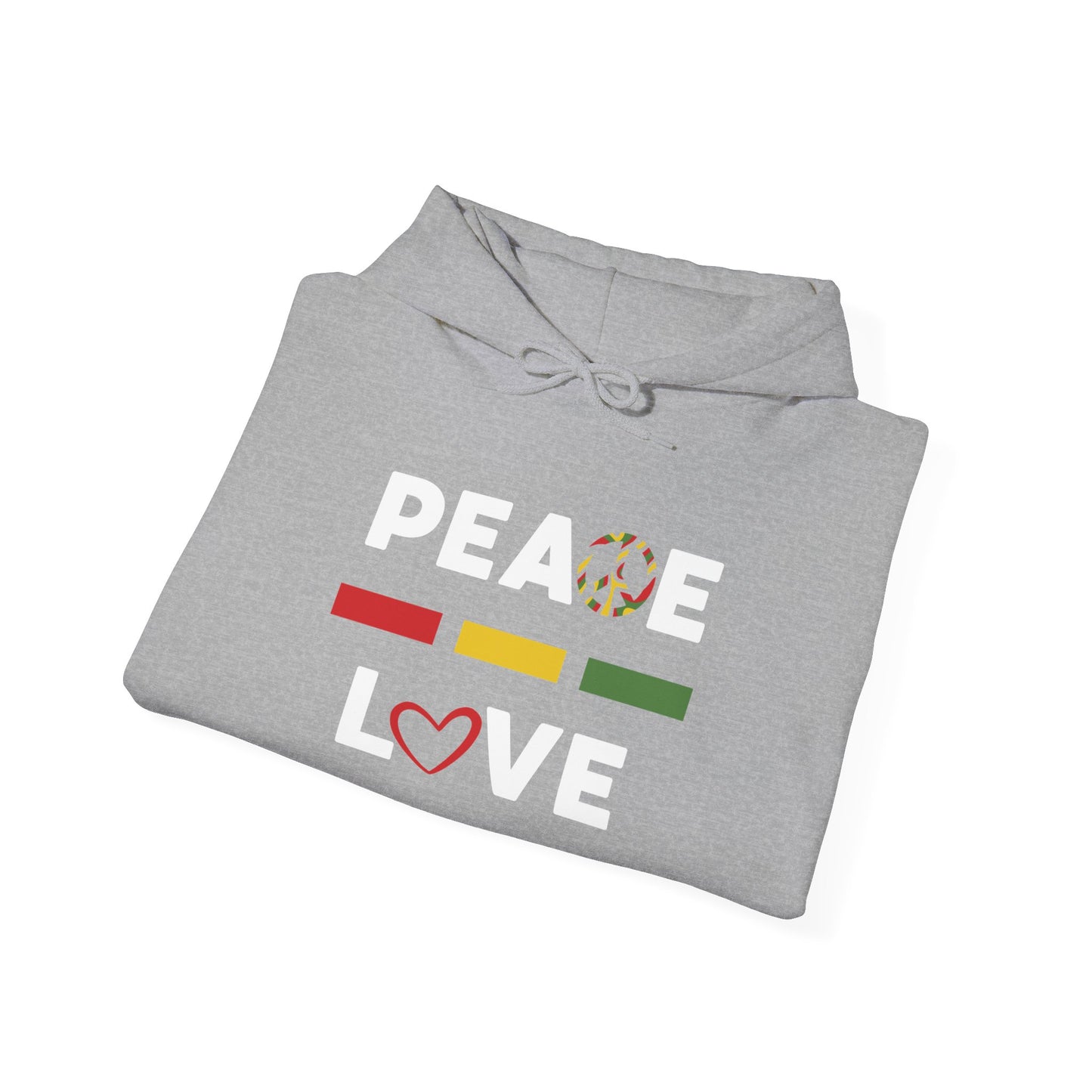 Peace-Love (white letters) - Unisex Hooded Sweatshirt with Colorful Design - Cozy and Stylish