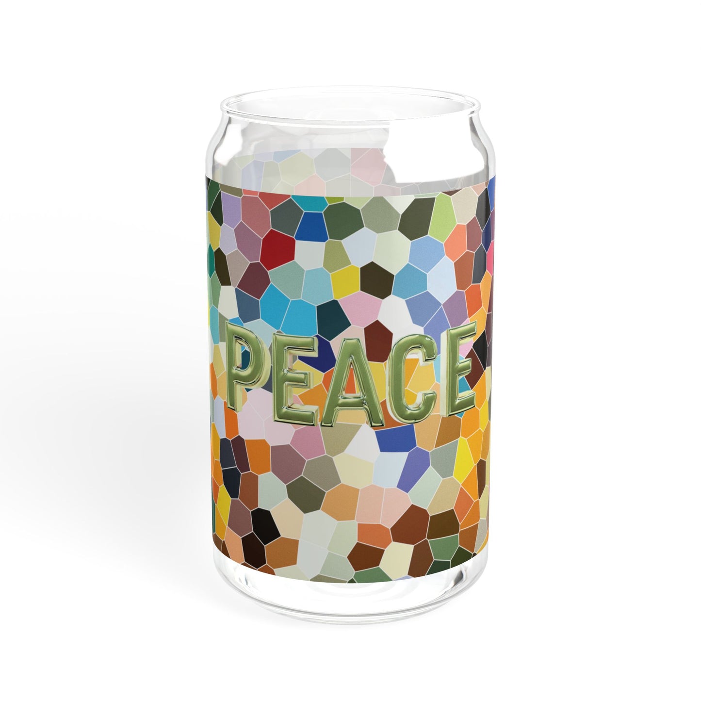 Peace Verde - Sipper Glass 16oz with Eco-Friendly Bamboo Lid - Colorful Mosaic Design