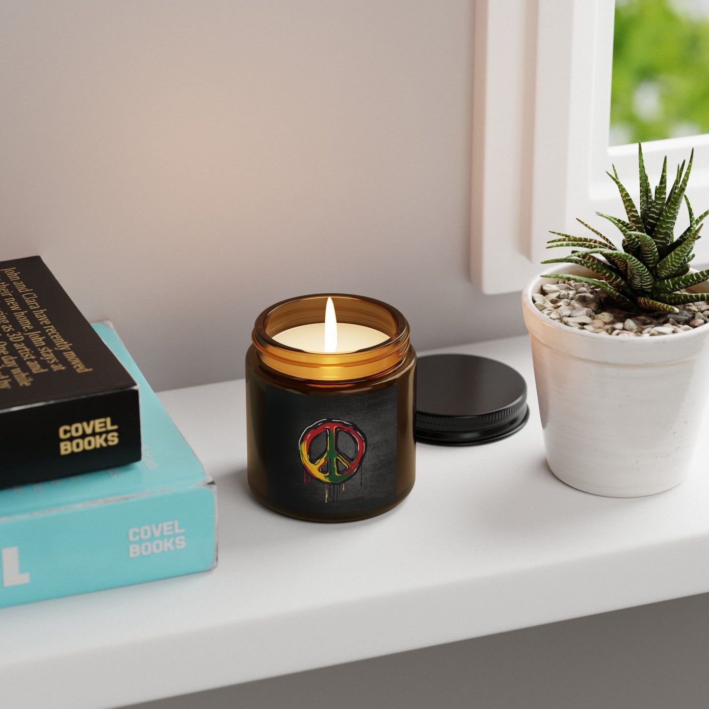Peace Sign - Amber Jar 4oz, Soy Candle - Eco-Friendly