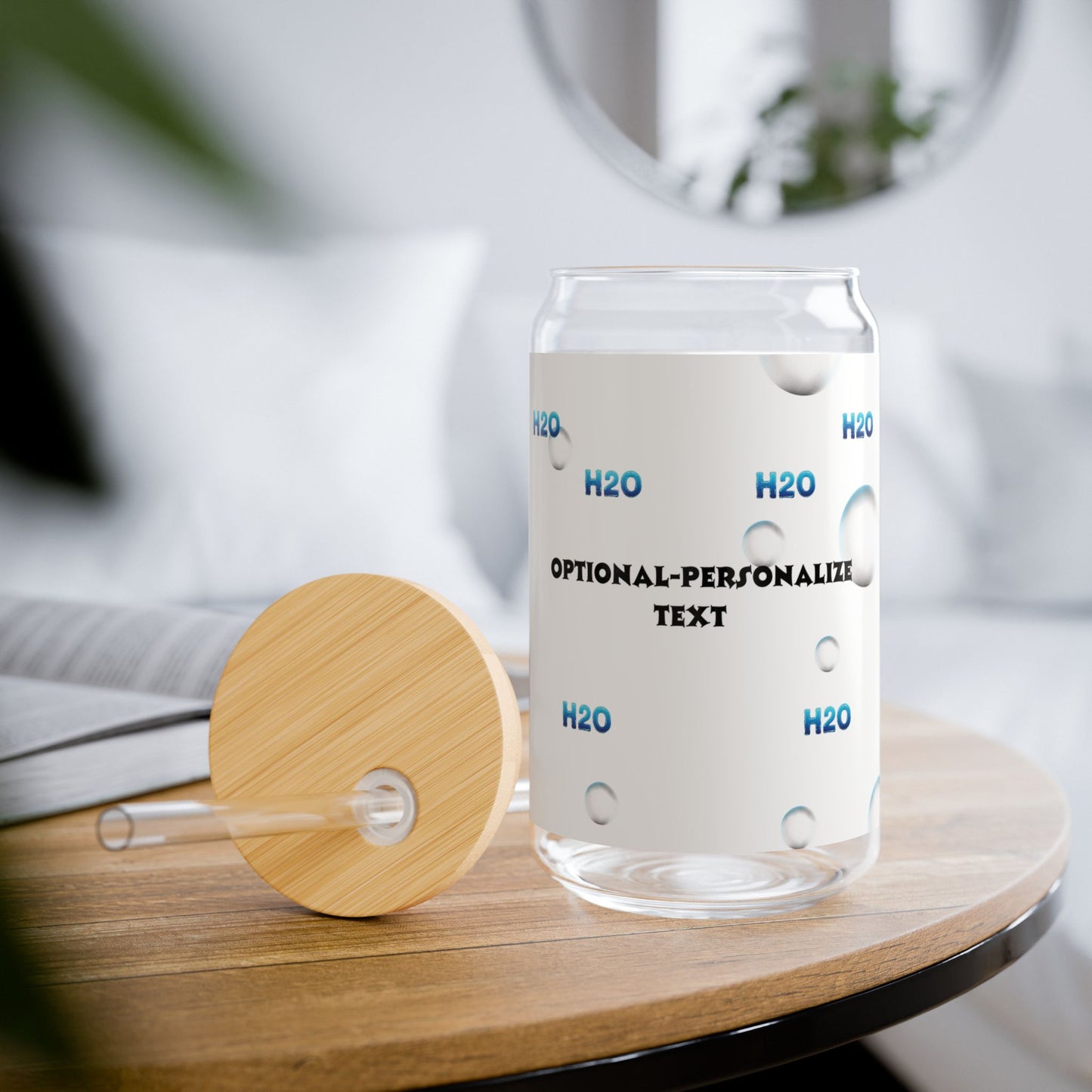 Water Drops H2O (blue letters)- Sipper Glass 16oz