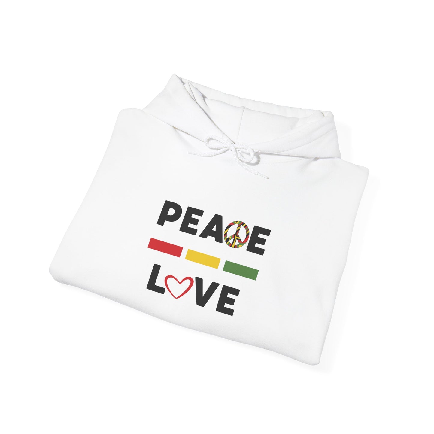 Peace-Love (black letters) - Heavy Blend Hooded Sweatshirt Plush and Warm Unisex Cotton/Polyester Blend