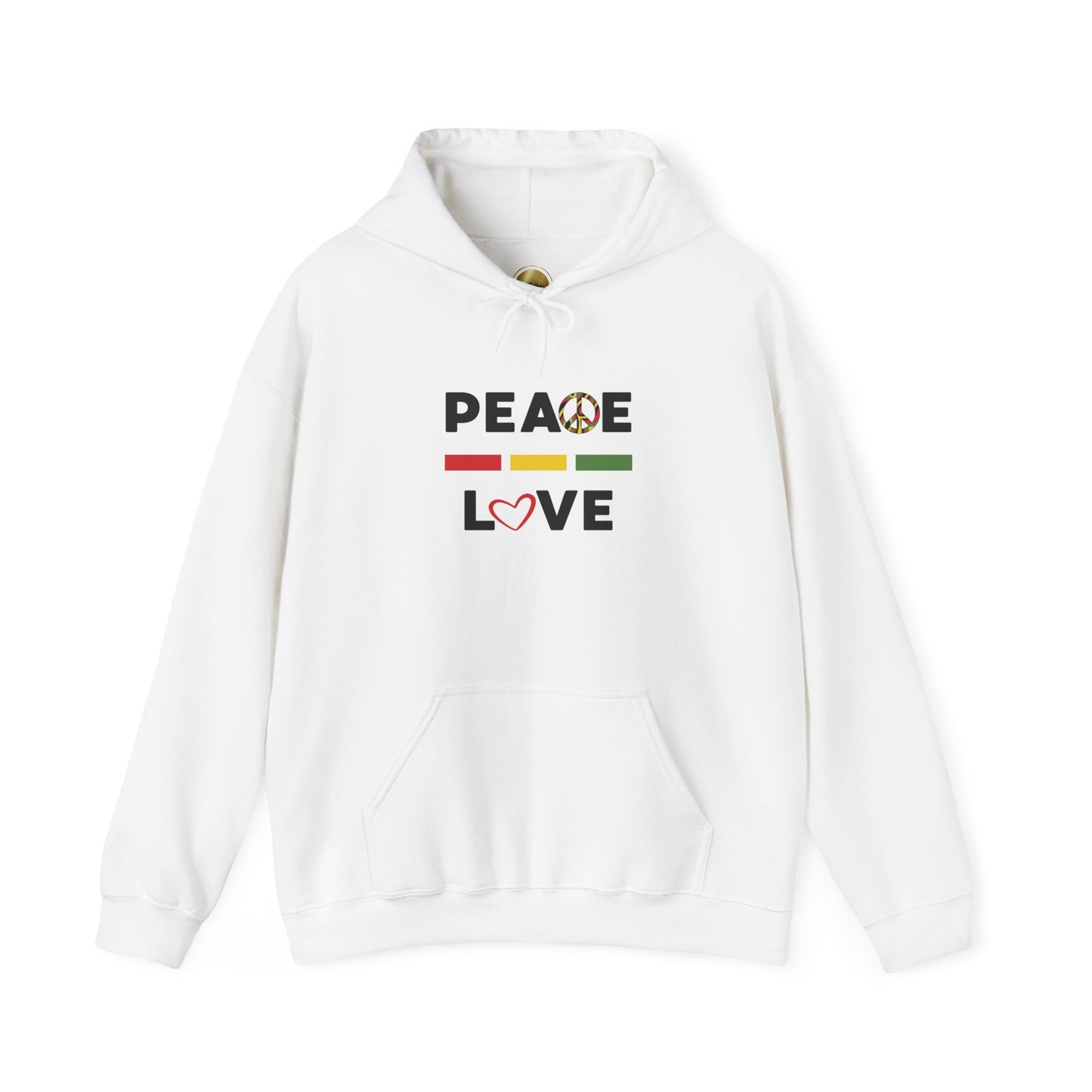 Peace-Love (black letters) - Heavy Blend Hooded Sweatshirt Plush and Warm Unisex Cotton/Polyester Blend