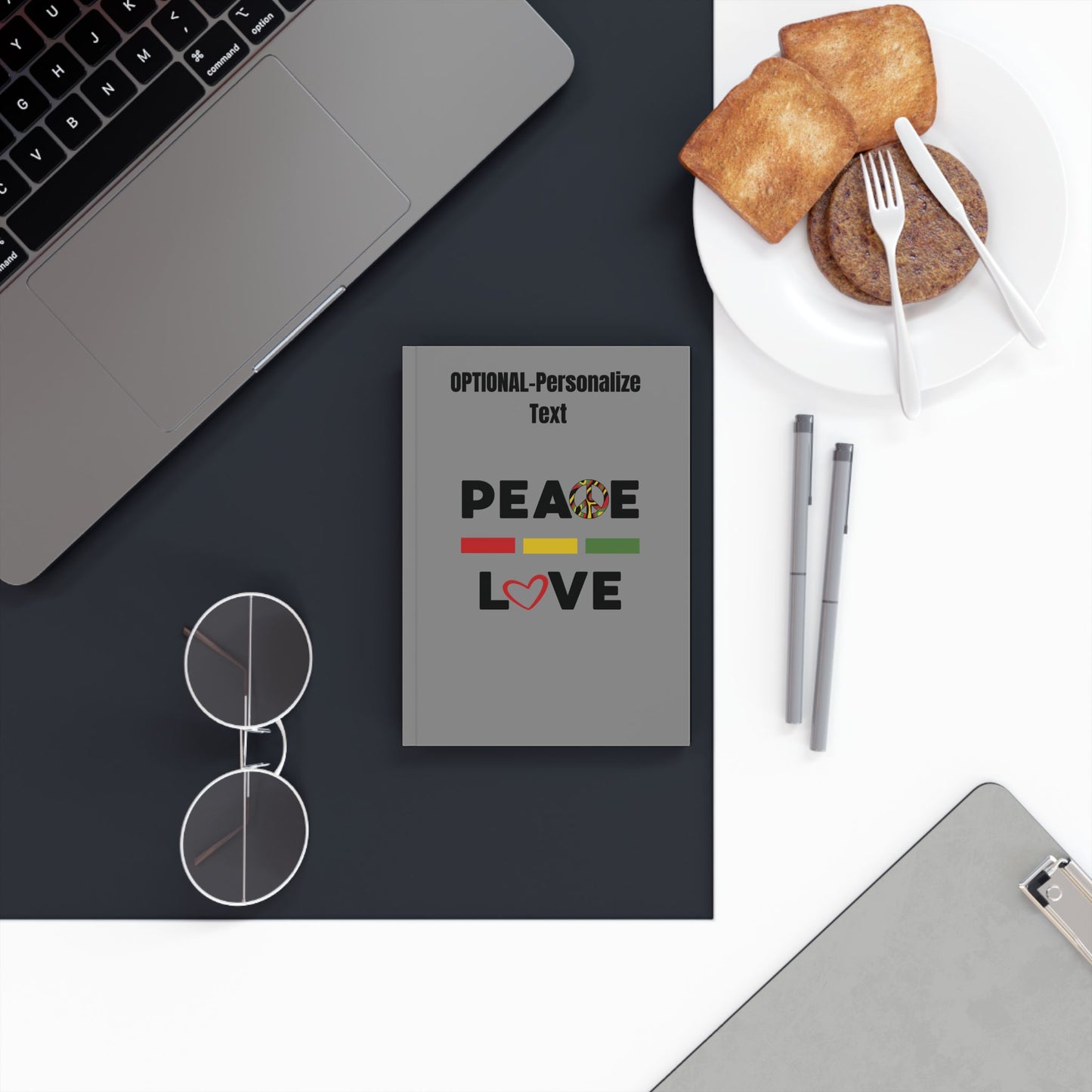Peace & Love (grey) | Personalized Hard Backed Journal