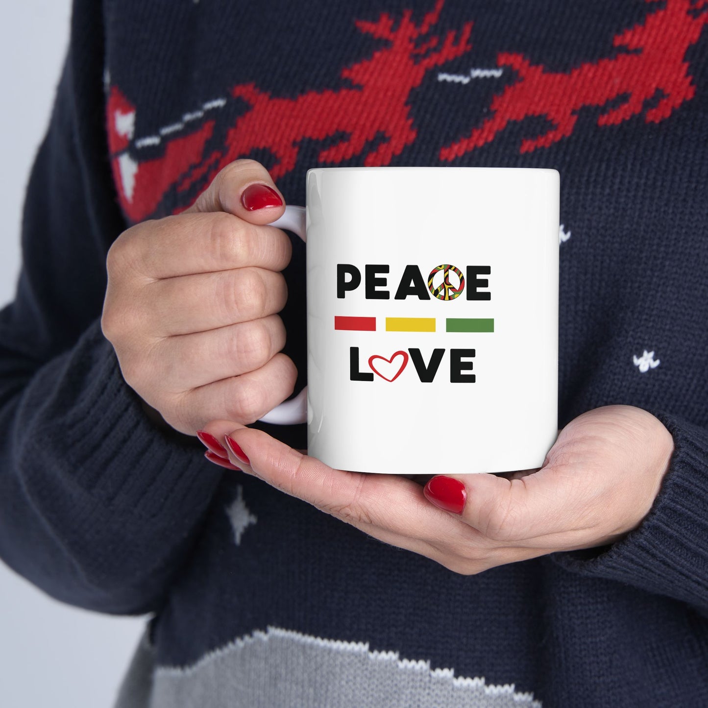 Peace & Love (green) - Ceramic Mug - 11oz & 15oz - Perfect Gift for Inspiration & Motivation