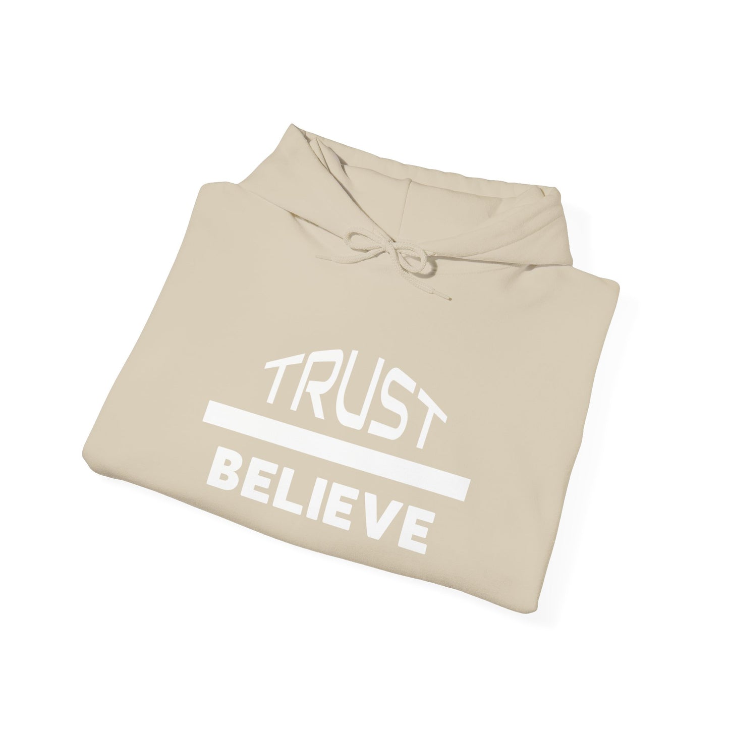 Trust-Believe (white letters) - Heavy Blend Hooded Sweatshirt Plush and Warm Unisex Cotton/Polyester Blend