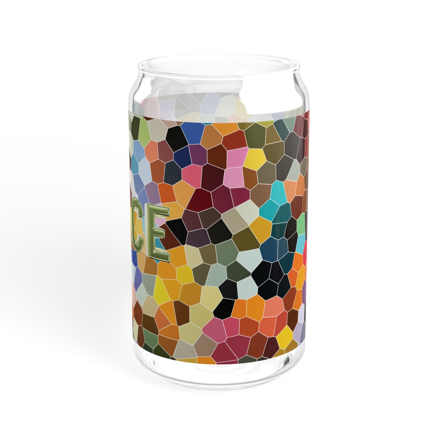 Peace Verde - Sipper Glass 16oz with Eco-Friendly Bamboo Lid - Colorful Mosaic Design