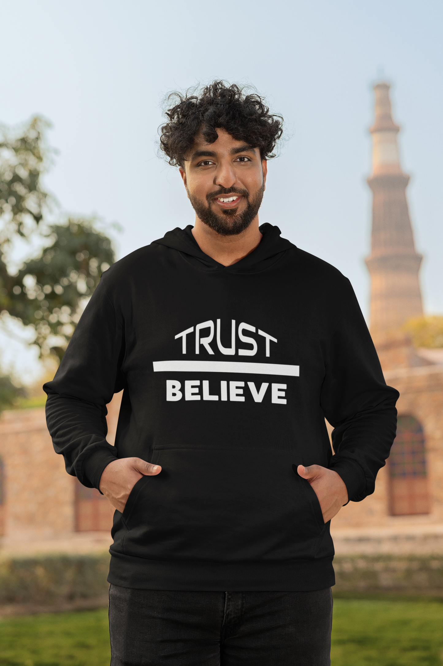 Trust-Believe (white letters) - Heavy Blend Hooded Sweatshirt Plush and Warm Unisex Cotton/Polyester Blend