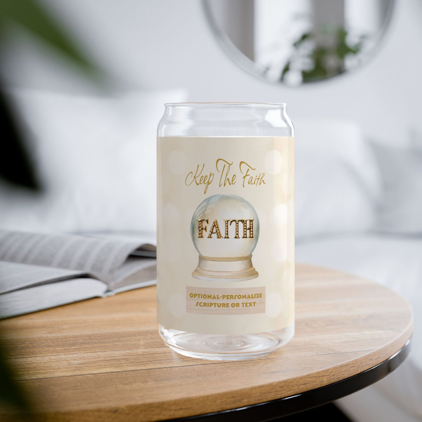 Keep The Faith - Inspirational Sipper Glass | 16oz Drink Jar with Bamboo Lid and Straw