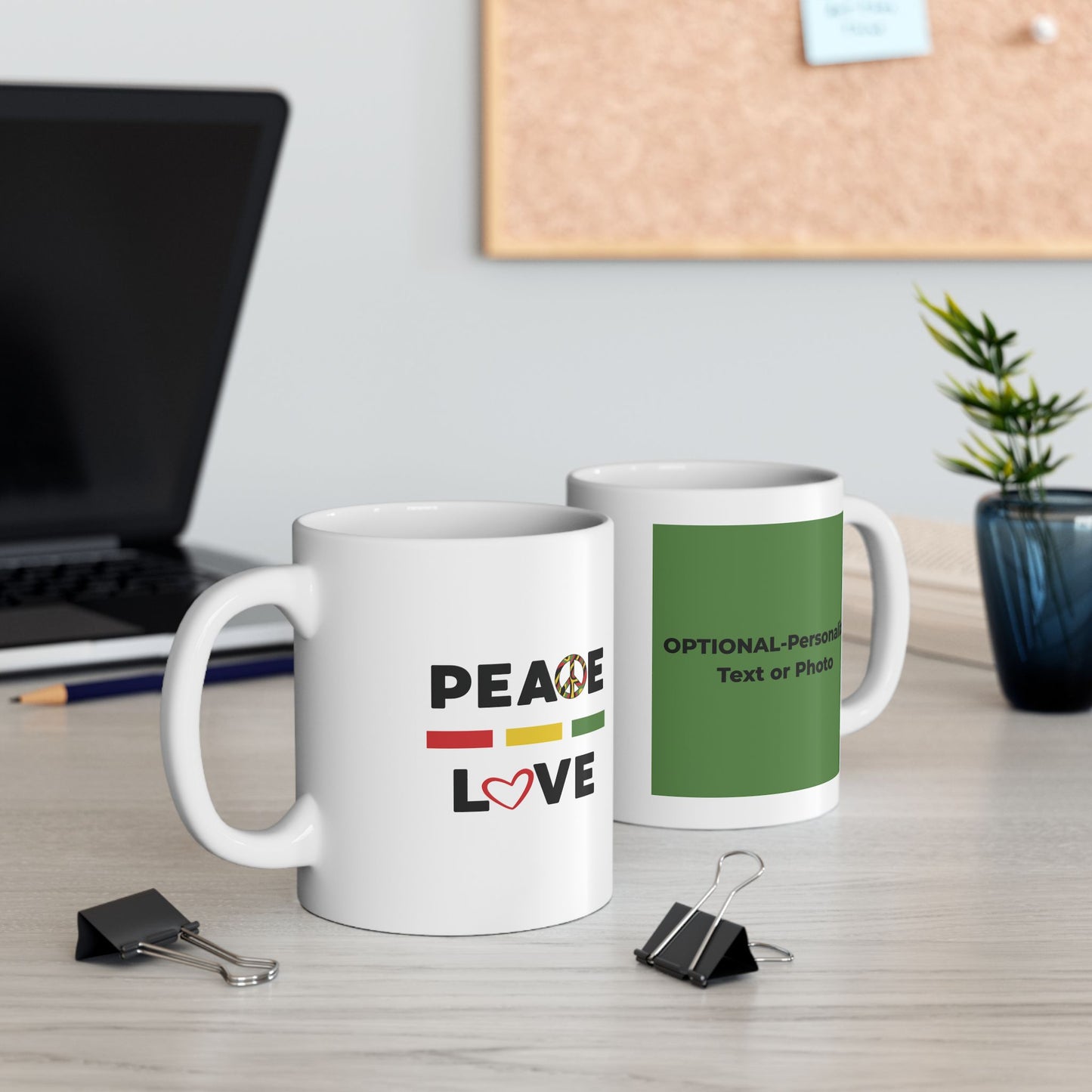Peace & Love (green) - Ceramic Mug - 11oz & 15oz - Perfect Gift for Inspiration & Motivation