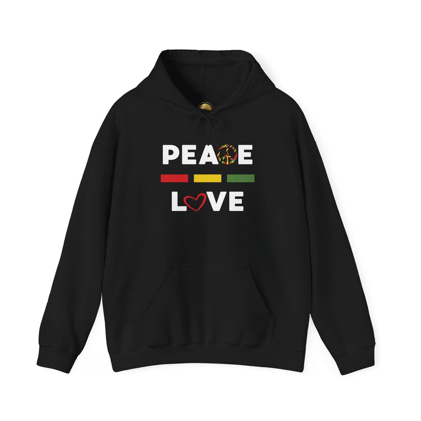 Peace-Love (white letters) - Unisex Hooded Sweatshirt with Colorful Design - Cozy and Stylish