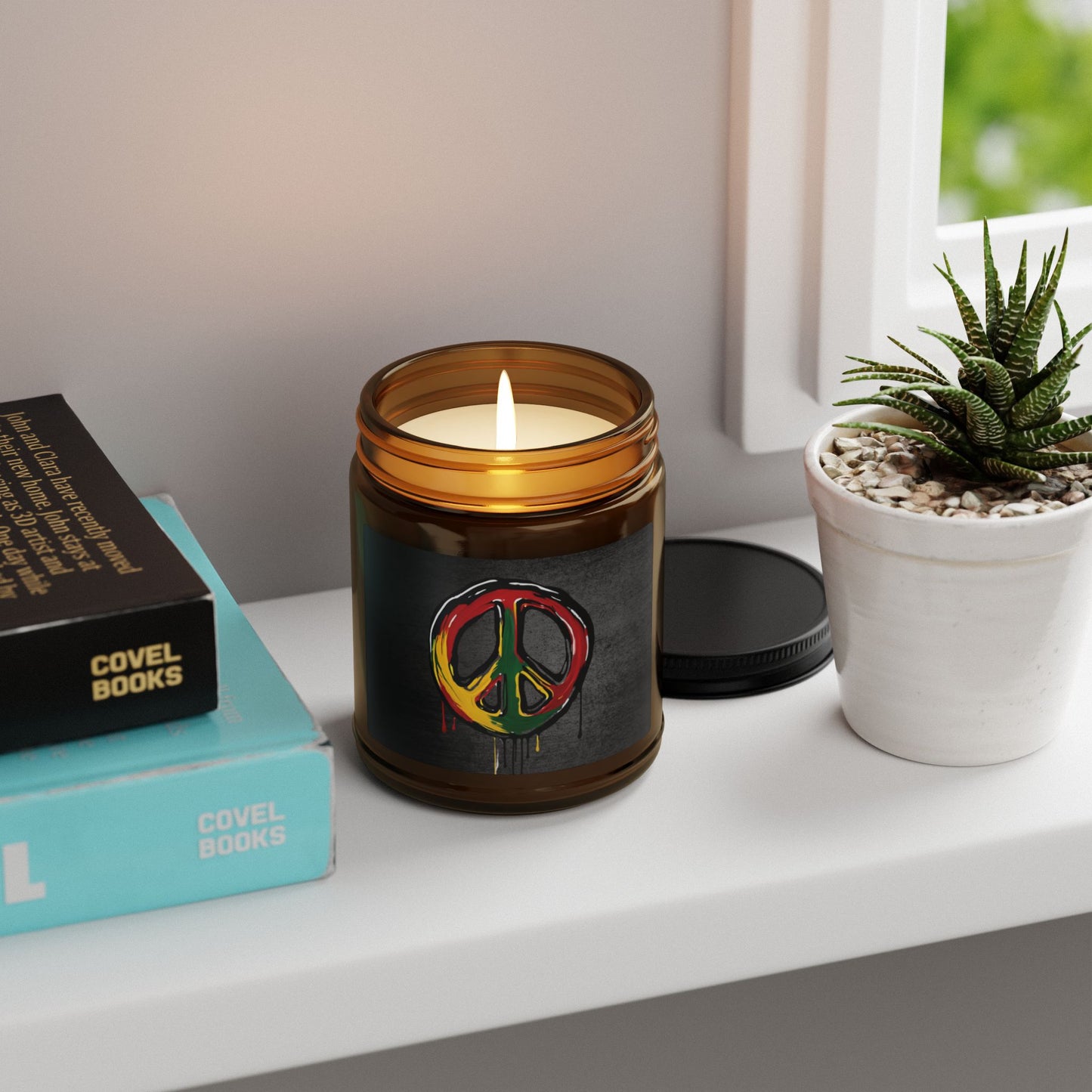 Peace Sign - Amber Jar 9oz, Soy Candle - Eco-Friendly