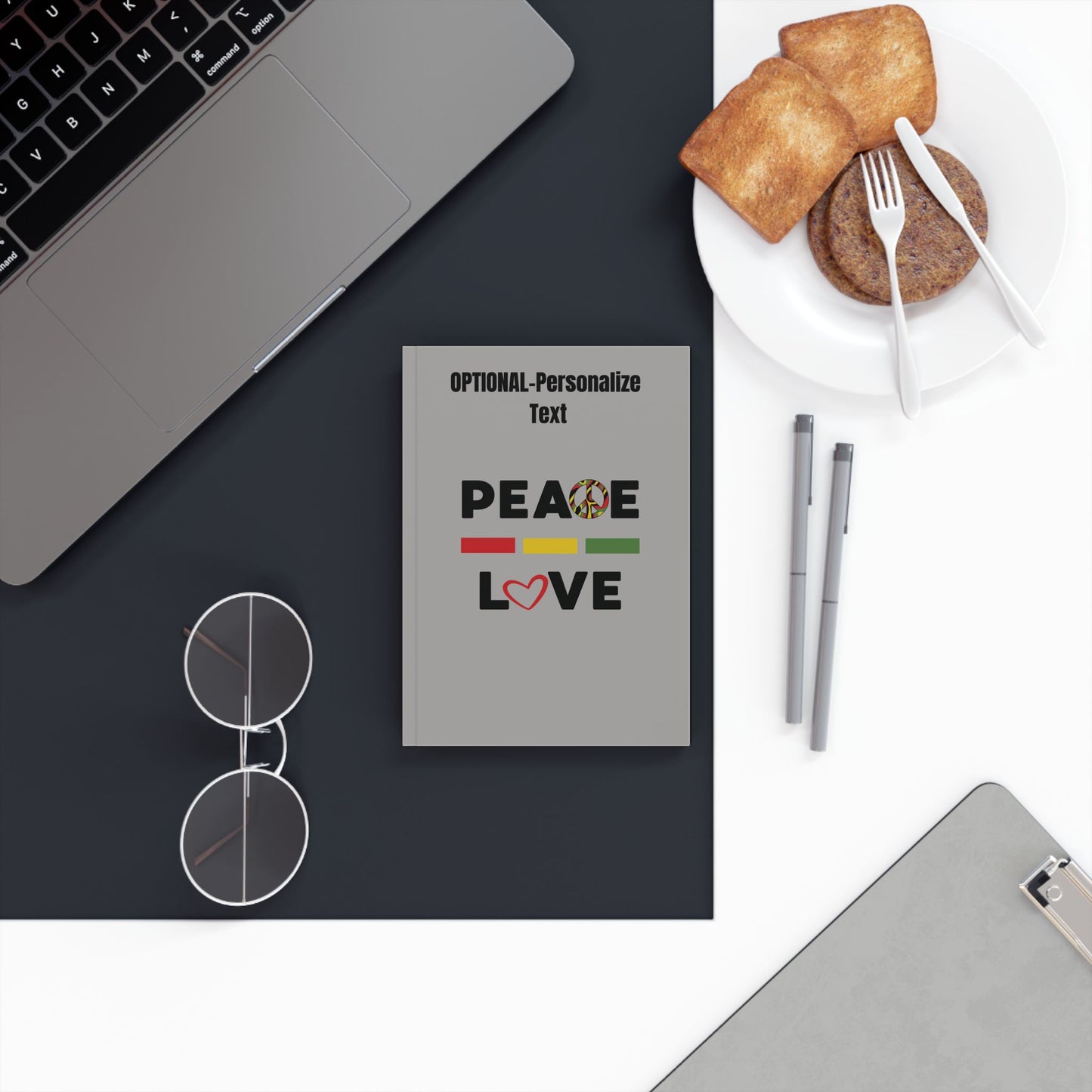 Peace & Love (light grey) | Personalized Hard Backed Journal