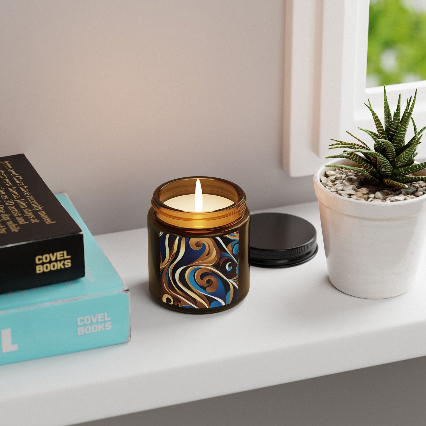 Blue Maze - Amber Jar 4oz, Soy Candle - Eco-Friendly