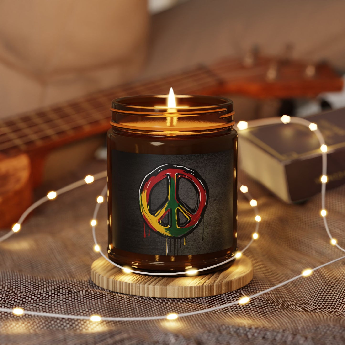 Peace Sign - Amber Jar 9oz, Soy Candle - Eco-Friendly
