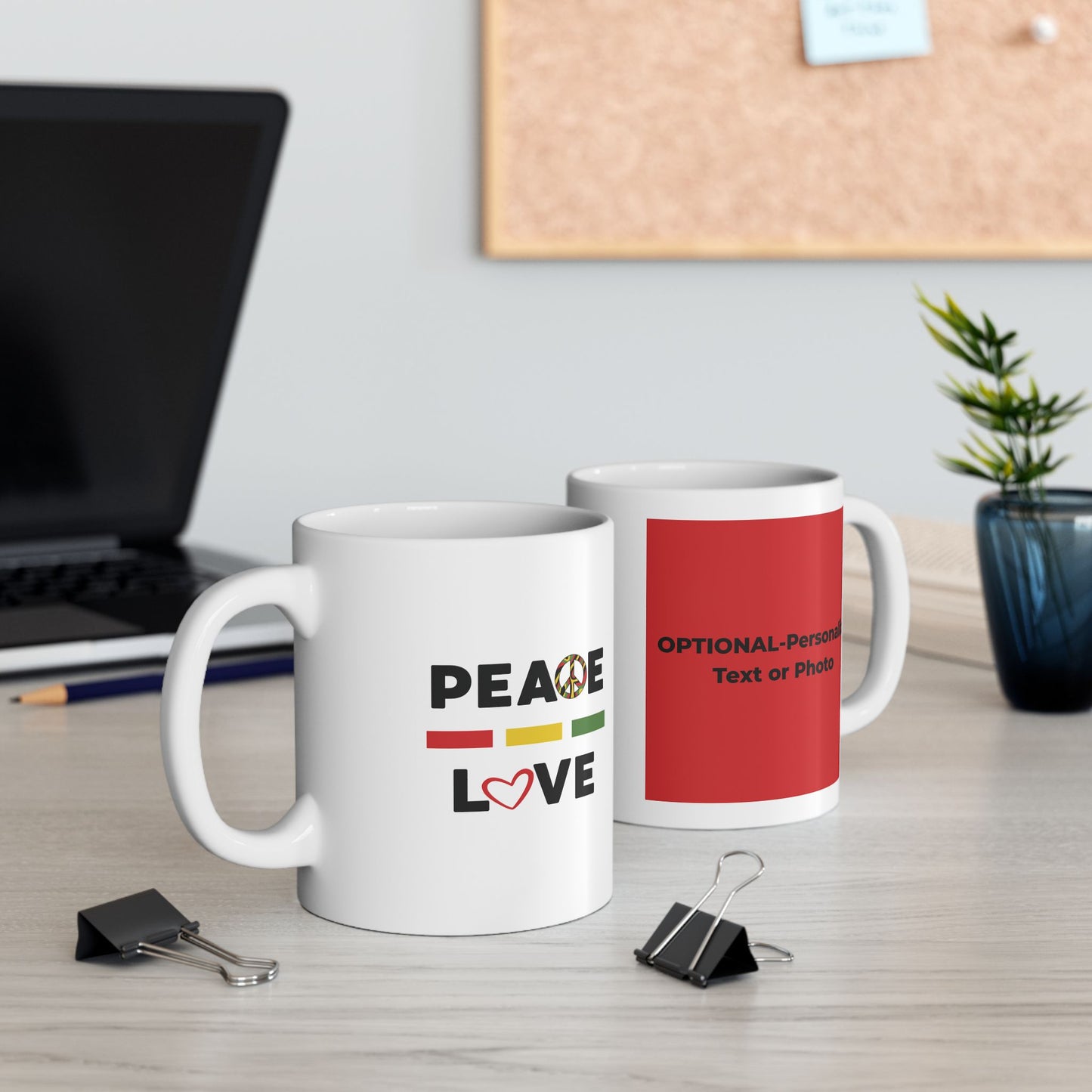 Peace & Love (red) - Ceramic Mug - 11oz & 15oz - Perfect Gift for Inspiration & Motivation