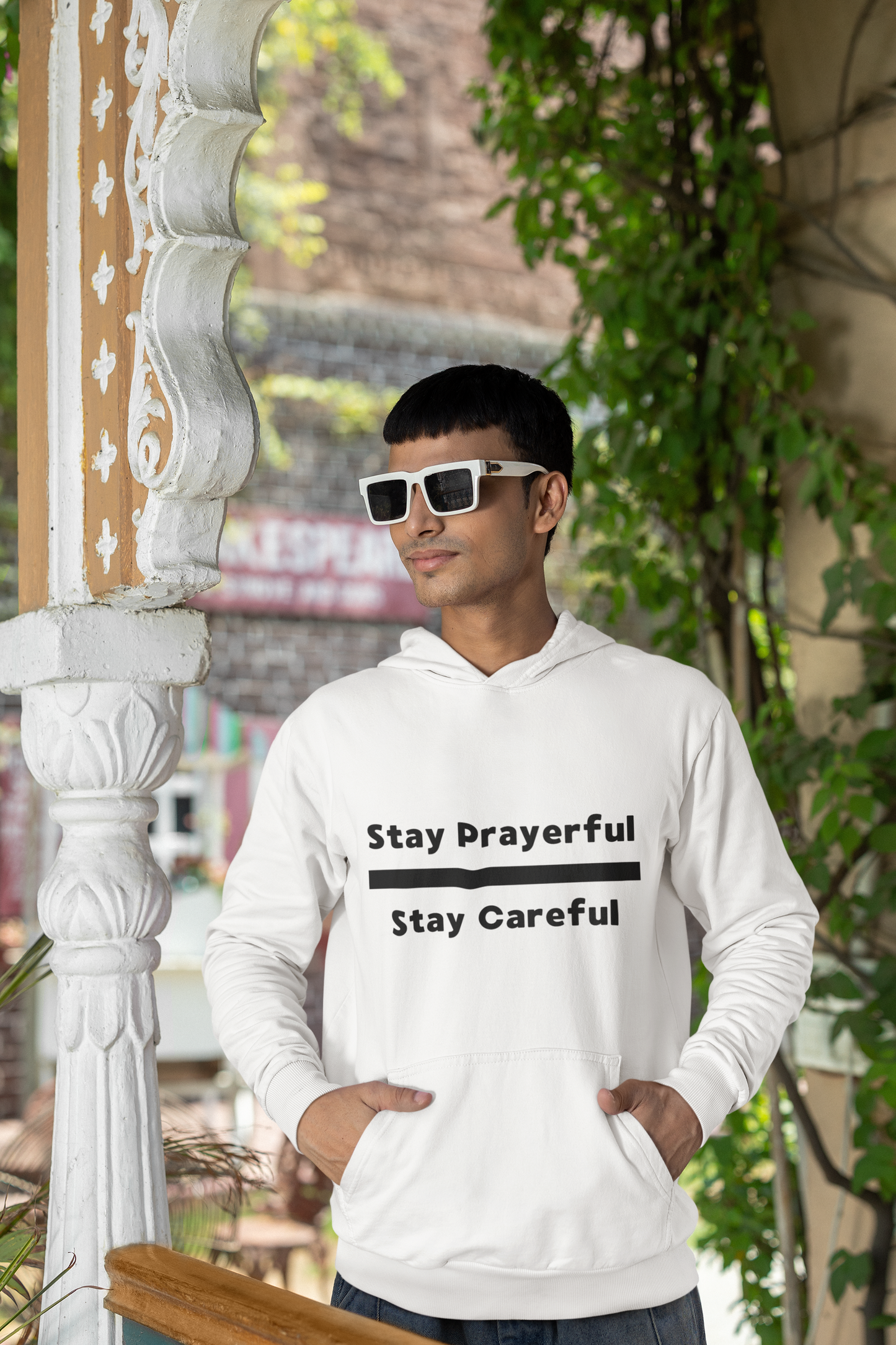 Stay Prayerful-Stay Careful (black letters) - Unisex Heavy Blend™ Hooded Sweatshirt