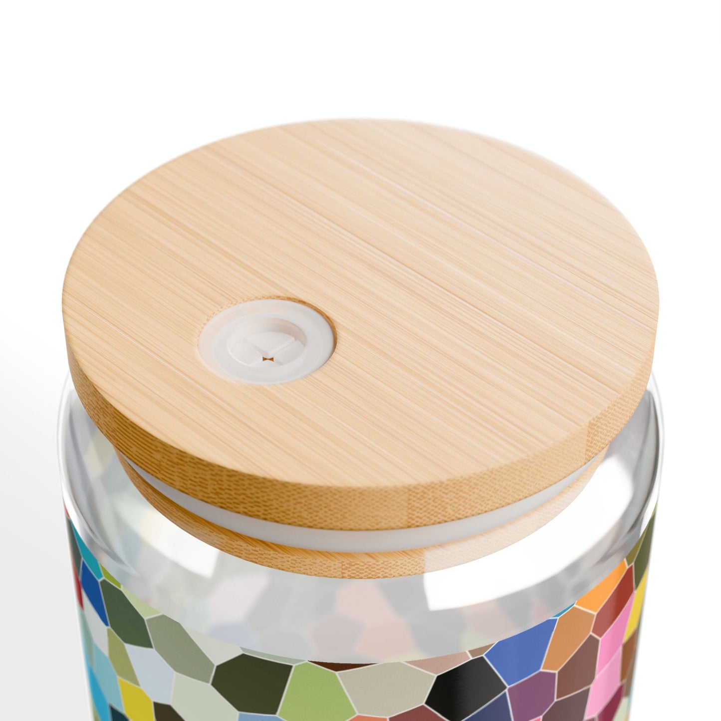 Peace Verde - Sipper Glass 16oz with Eco-Friendly Bamboo Lid - Colorful Mosaic Design