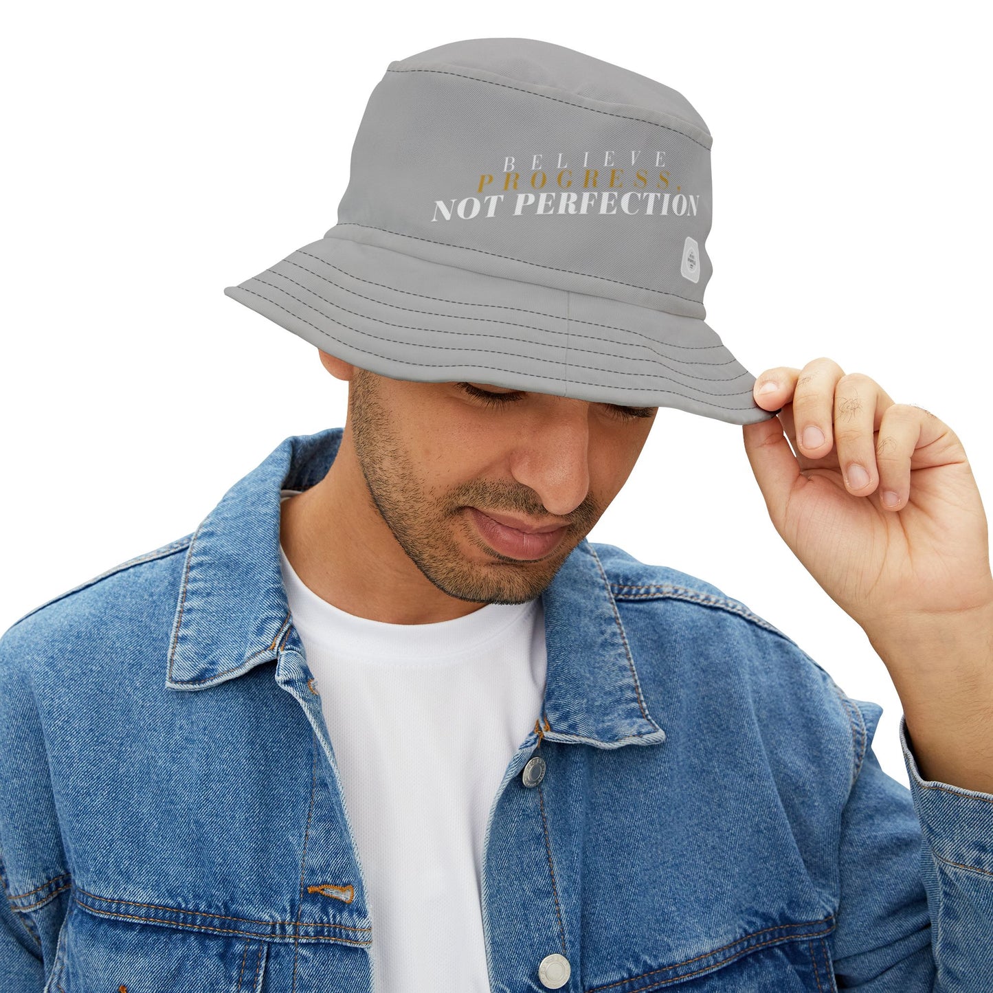 Believe, Progress, Not Perfection | Unisex Bucket Hat (light grey) | The Just Simple Series