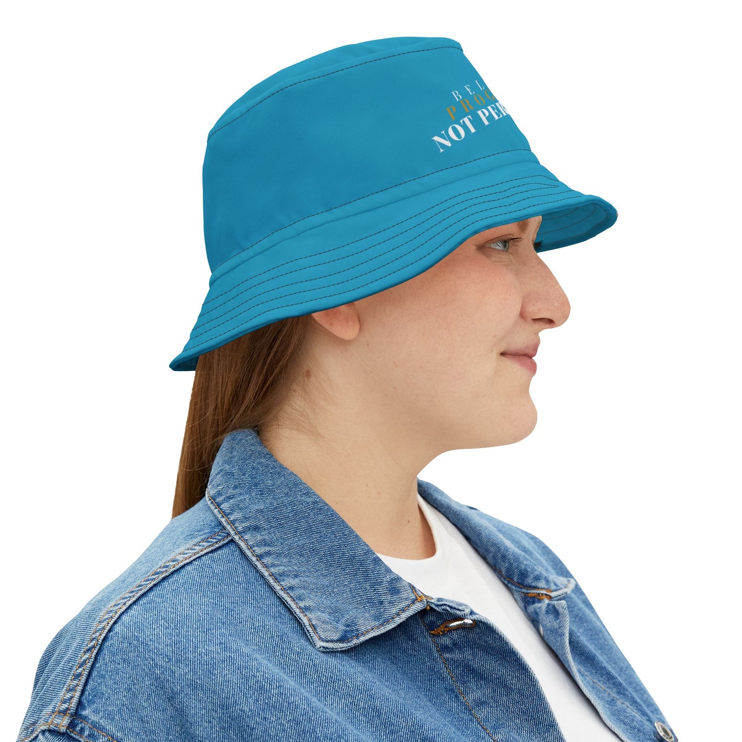Believe, Progress, Not Perfection | Unisex Bucket Hat (turquoise) | The Just Simple Series