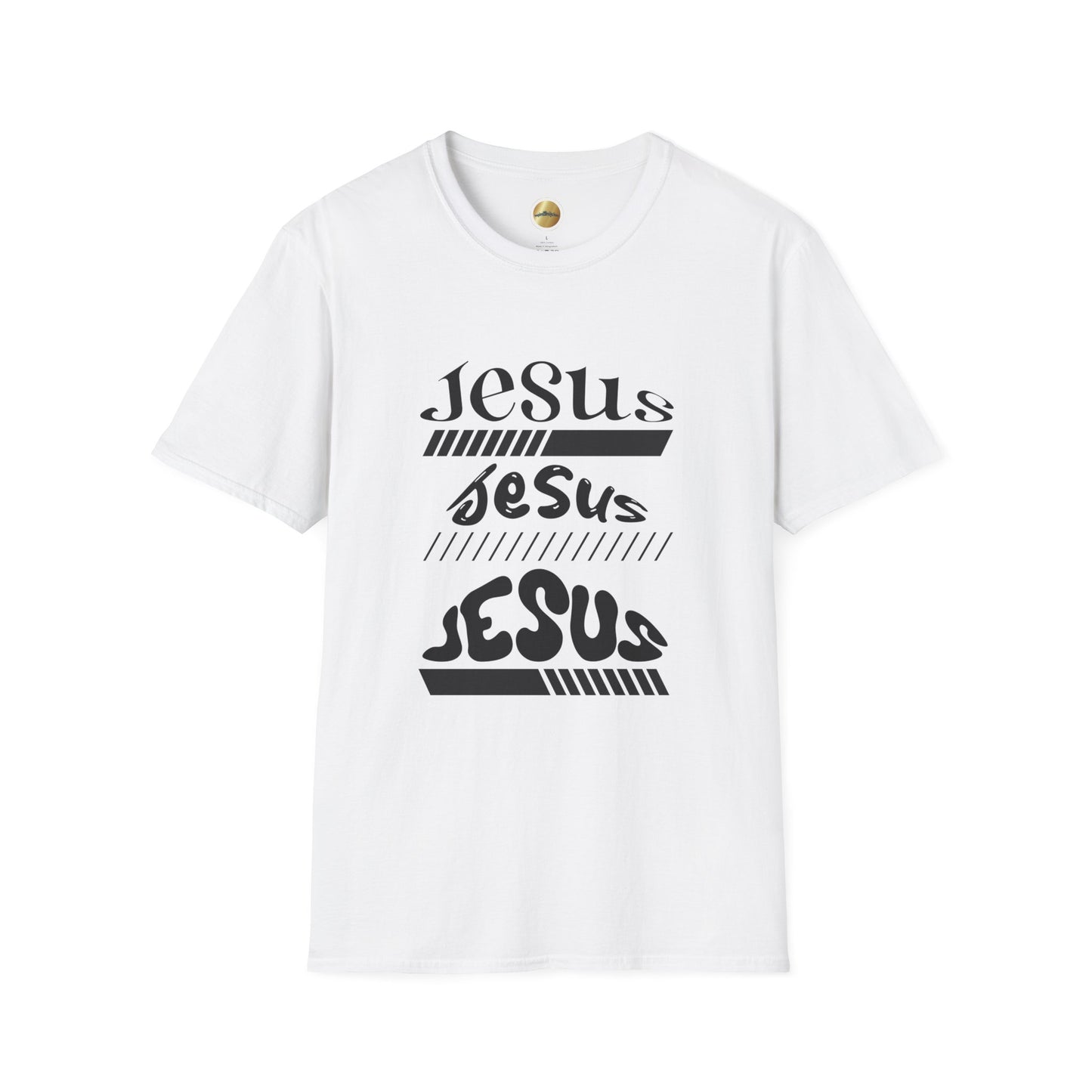 Jesus, Jesus, Jesus (black letters) - Inspirational Unisex Softstyle T-Shirt