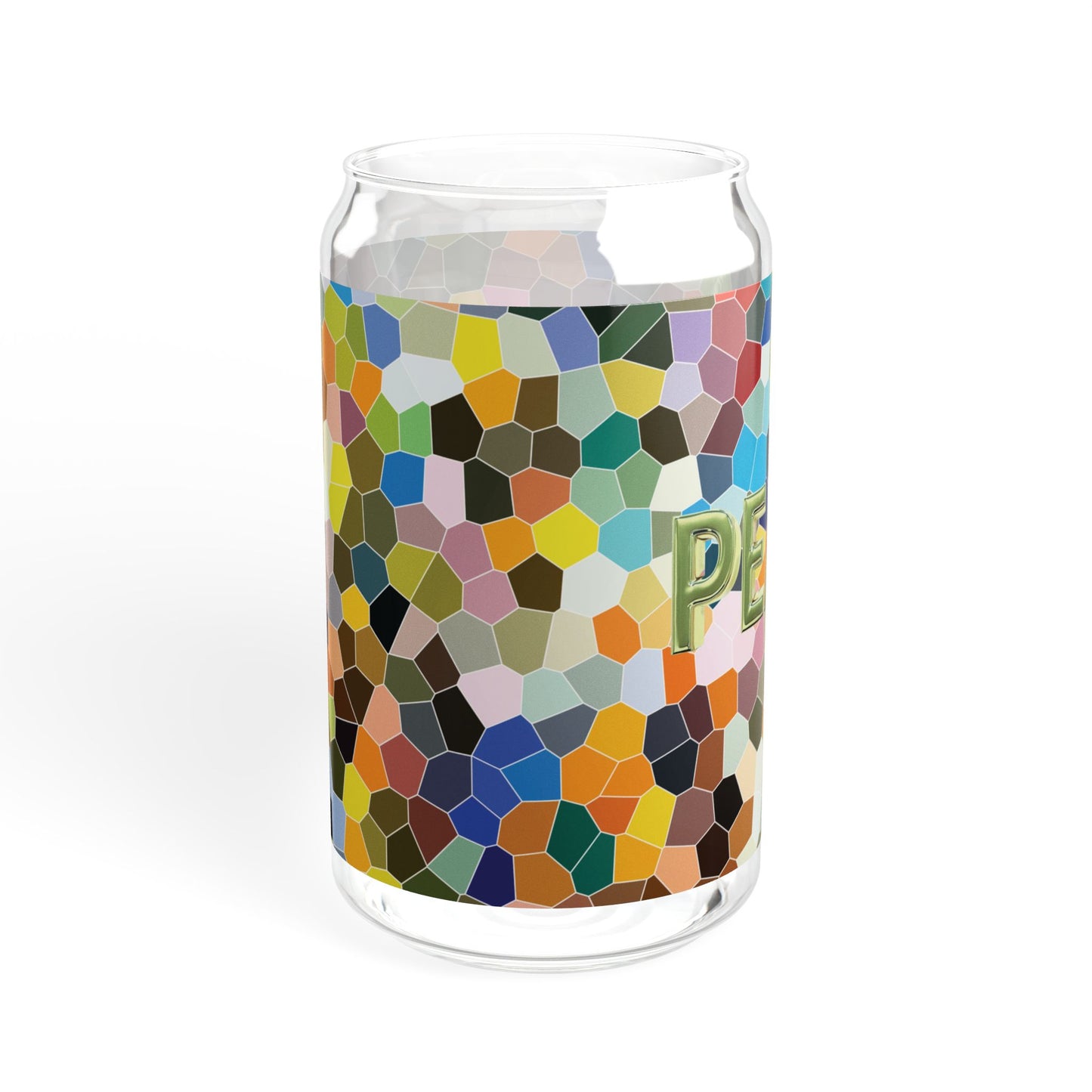 Peace Verde - Sipper Glass 16oz with Eco-Friendly Bamboo Lid - Colorful Mosaic Design