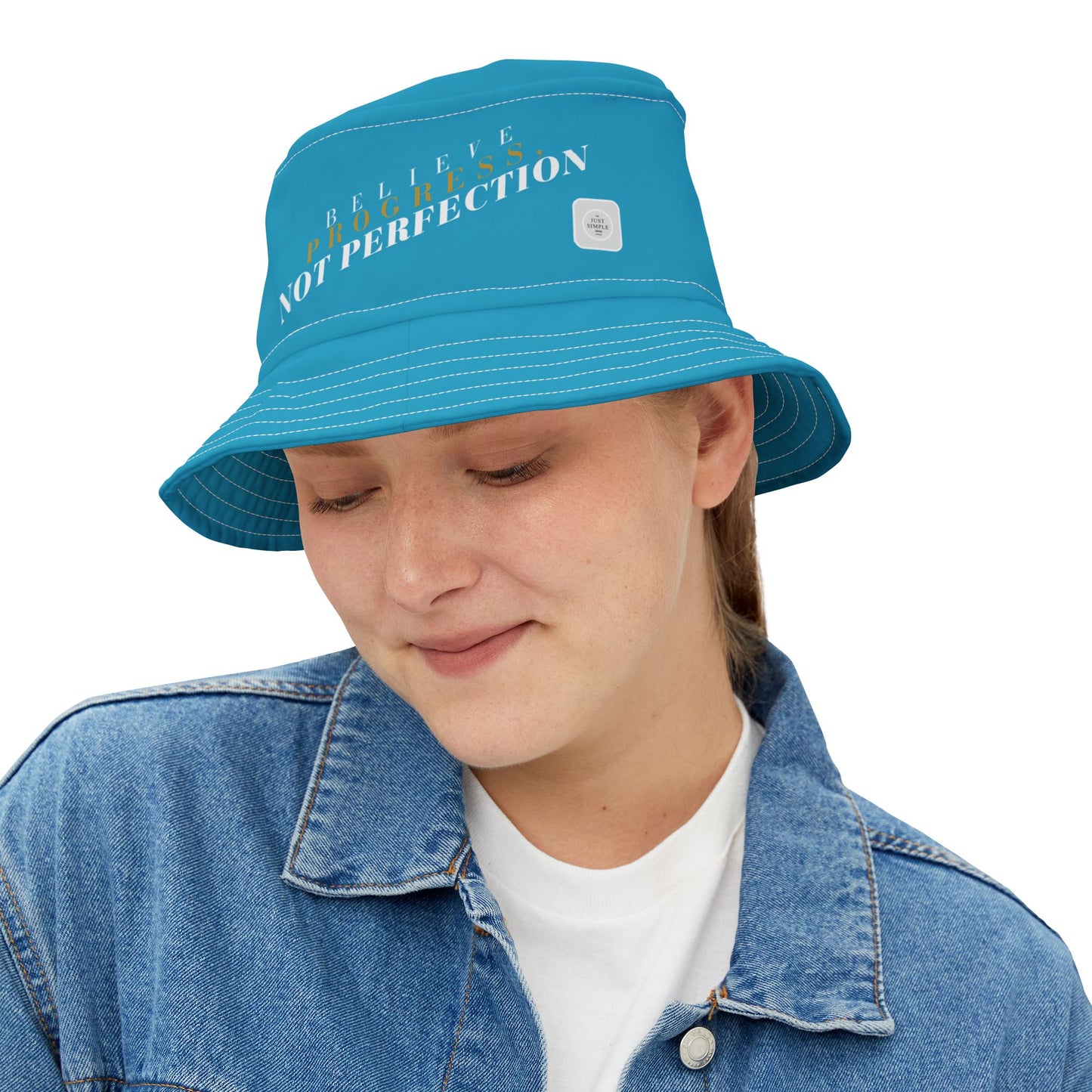 Believe, Progress, Not Perfection | Unisex Bucket Hat (turquoise) | The Just Simple Series