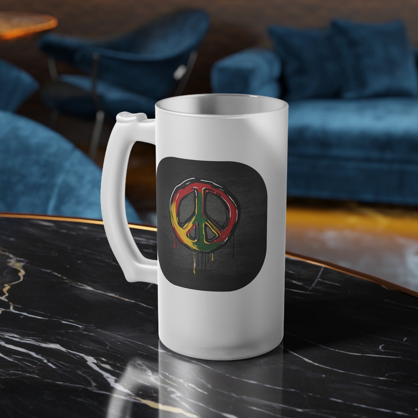 Peace Sign - Frosted 16 oz. Glass Beer Mug - Ideal for Celebrations and Relaxed Gatherings