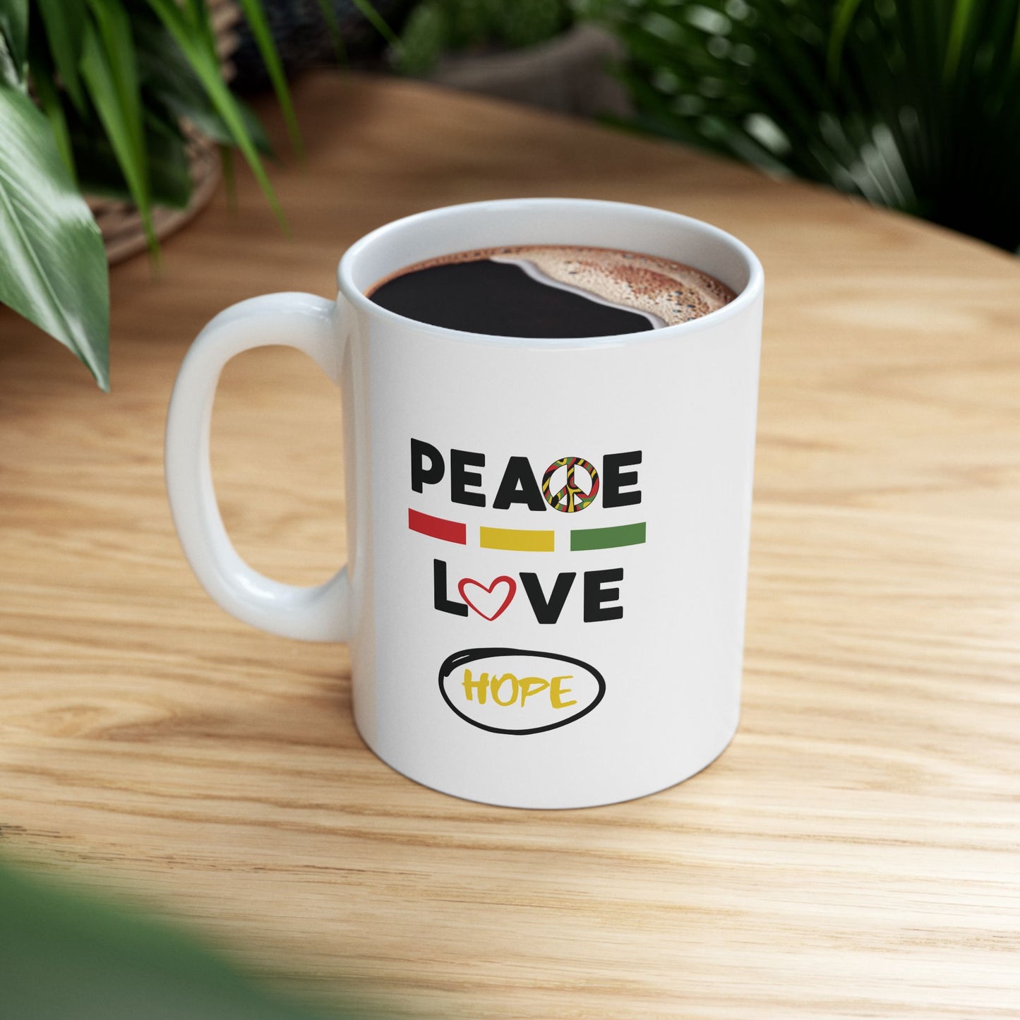 Peace & Love (yellow) -  Ceramic Mug - 11oz & 15oz - Perfect Gift for Inspiration & Motivation