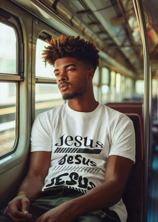Jesus, Jesus, Jesus (black letters) - Inspirational Unisex Softstyle T-Shirt