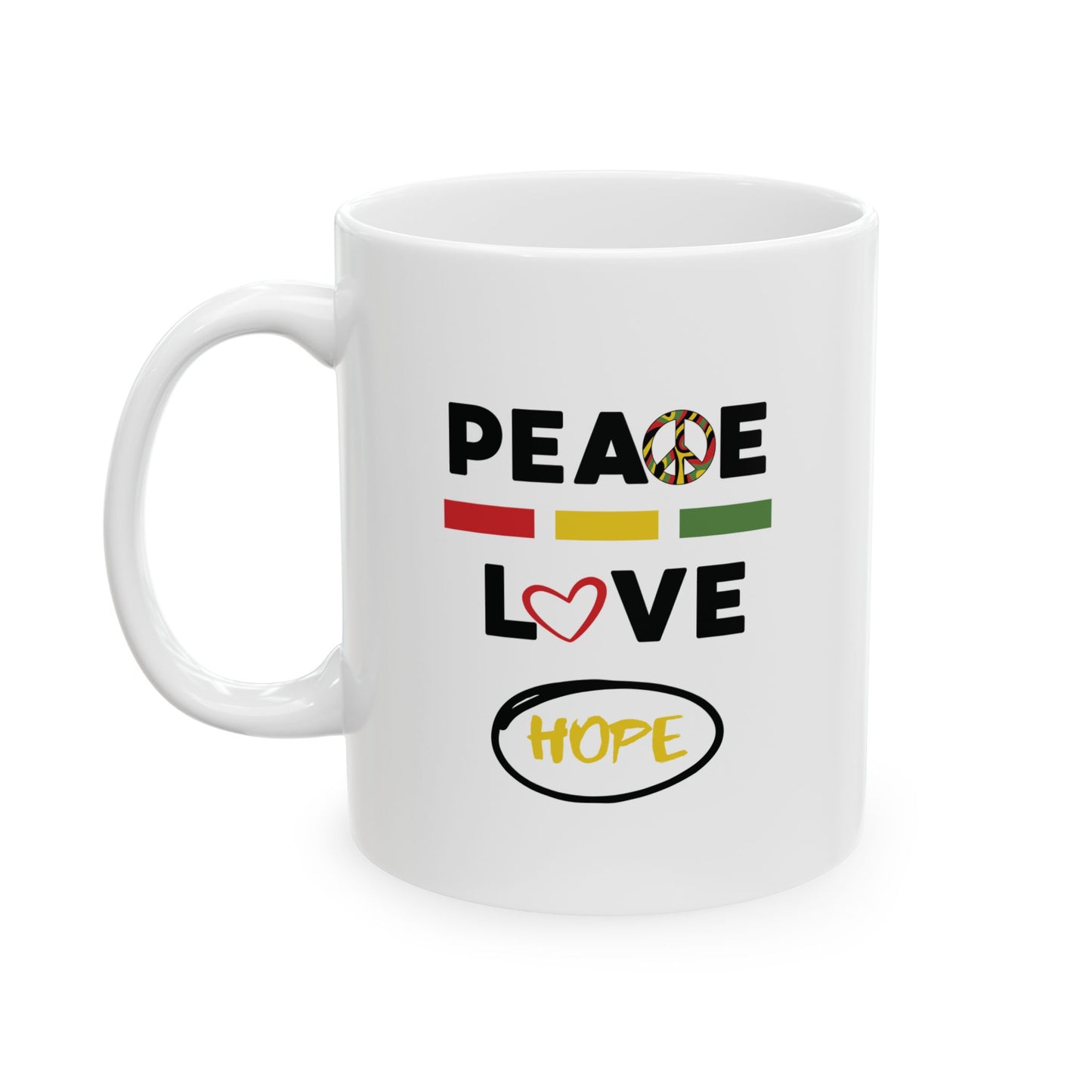 Peace & Love (yellow) -  Ceramic Mug - 11oz & 15oz - Perfect Gift for Inspiration & Motivation