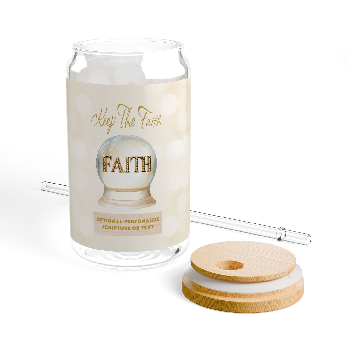 Keep The Faith - Inspirational Sipper Glass | 16oz Drink Jar with Bamboo Lid and Straw