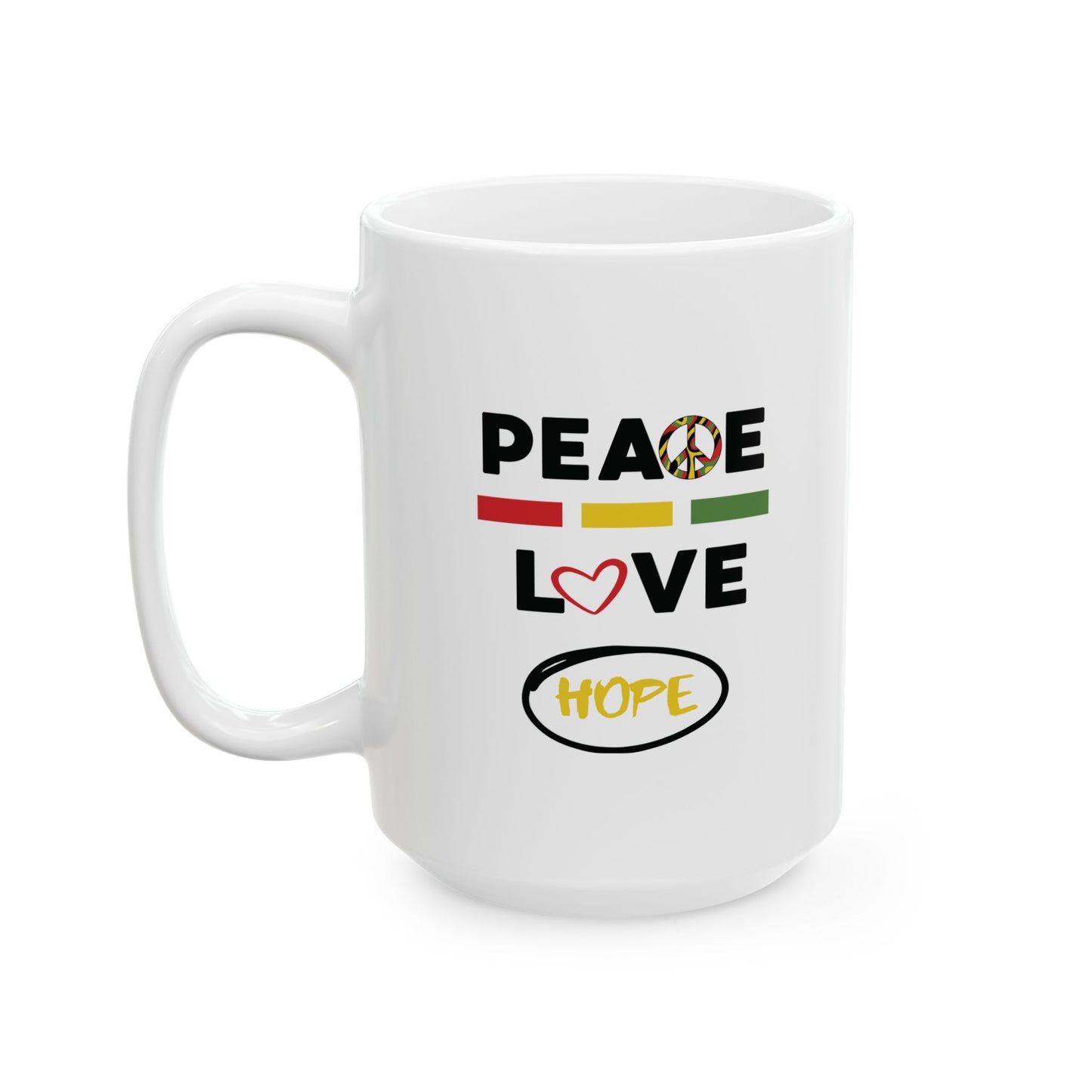 Peace & Love (yellow) -  Ceramic Mug - 11oz & 15oz - Perfect Gift for Inspiration & Motivation