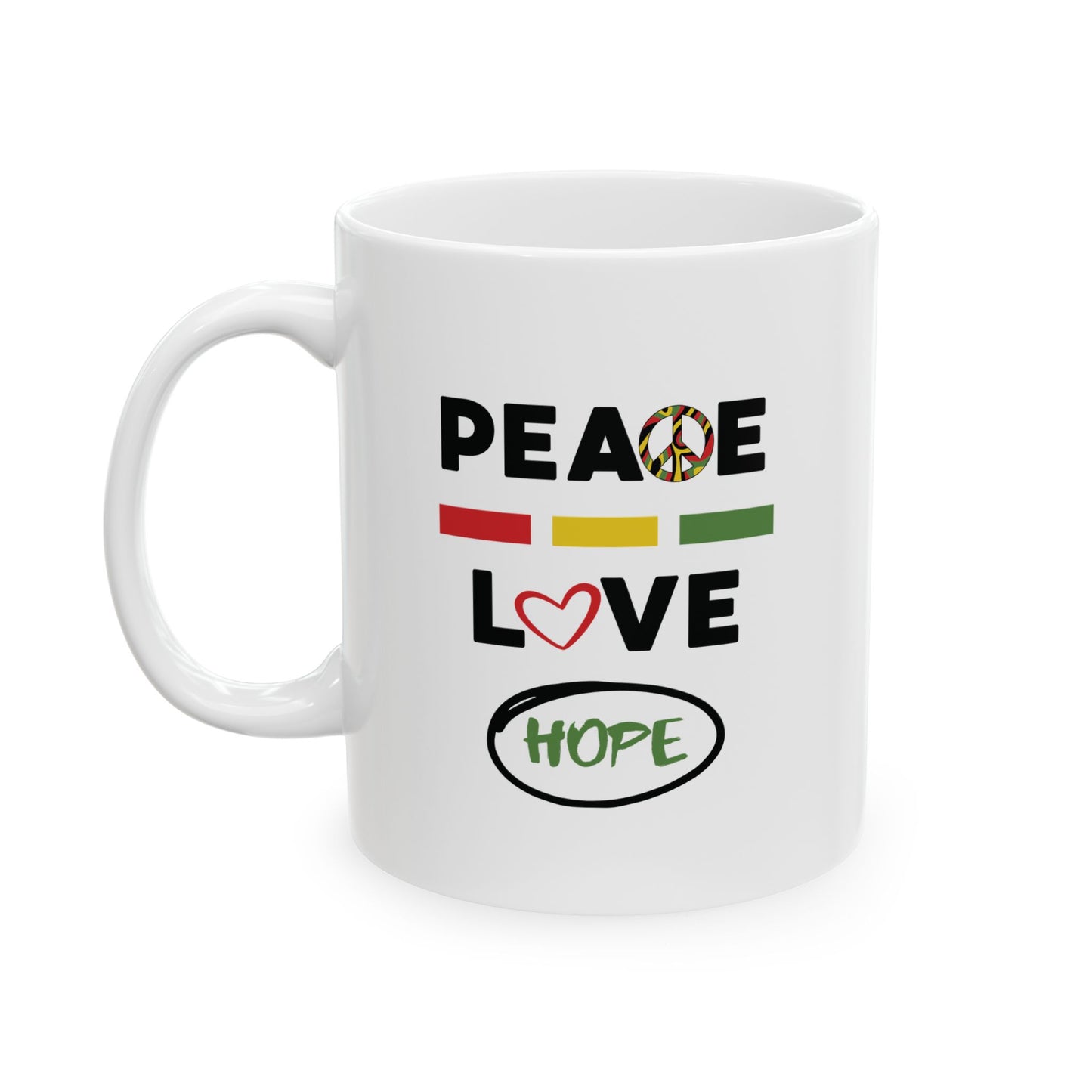 Peace & Love (green) -  Ceramic Mug - 11oz & 15oz - Perfect Gift for Inspiration & Motivation