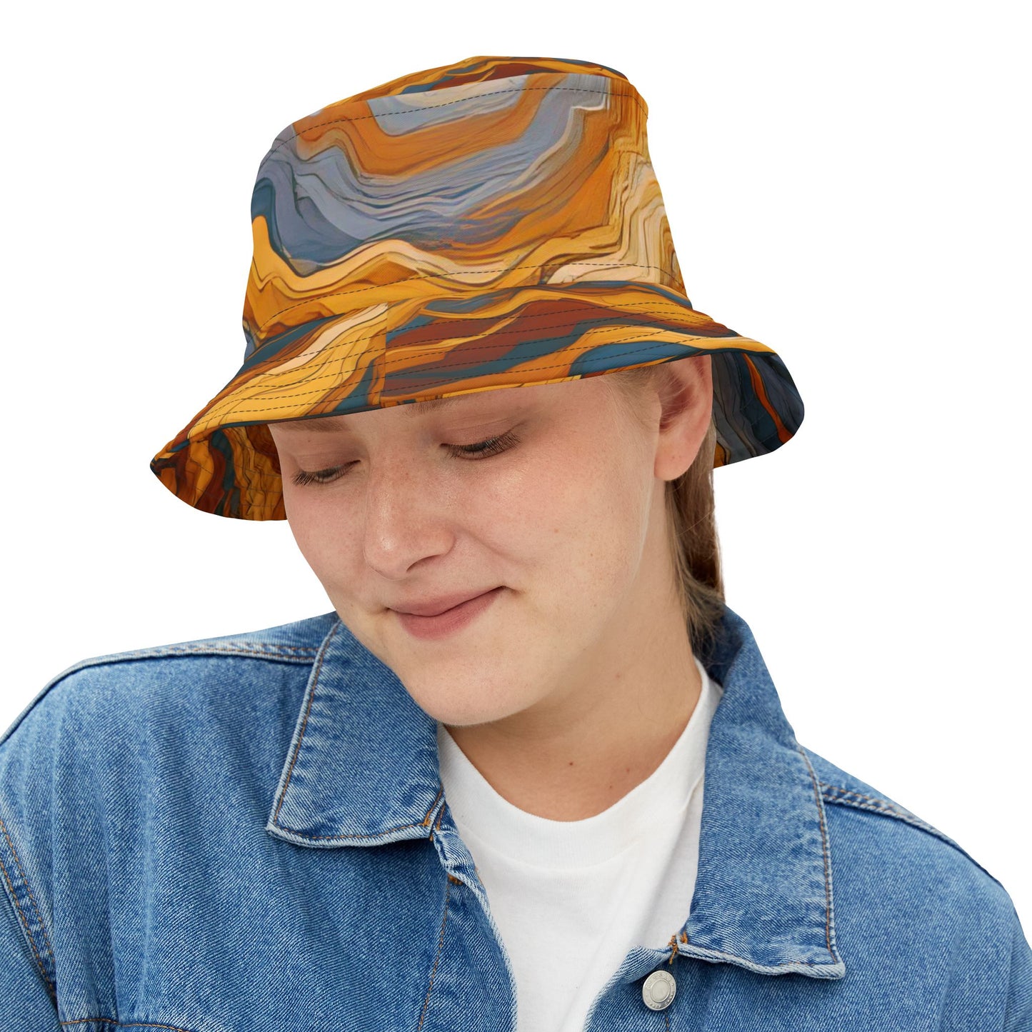 Abstract Marbled | Unisex Bucket Hat (Orange/Slate Mix) | Flow Series