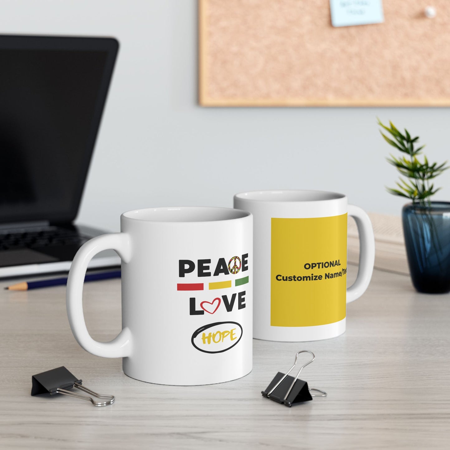 Peace & Love (yellow) -  Ceramic Mug - 11oz & 15oz - Perfect Gift for Inspiration & Motivation