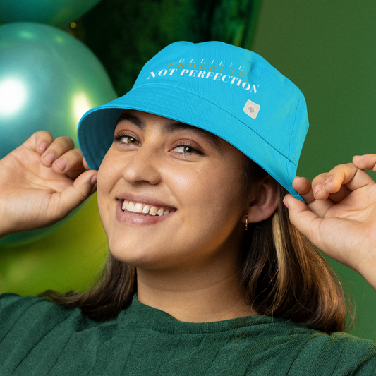 Believe, Progress, Not Perfection | Unisex Bucket Hat (turquoise) | The Just Simple Series