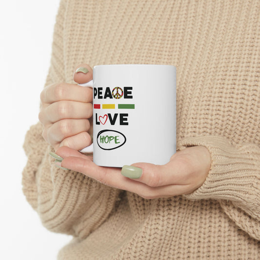 Peace & Love (green) -  Ceramic Mug - 11oz & 15oz - Perfect Gift for Inspiration & Motivation