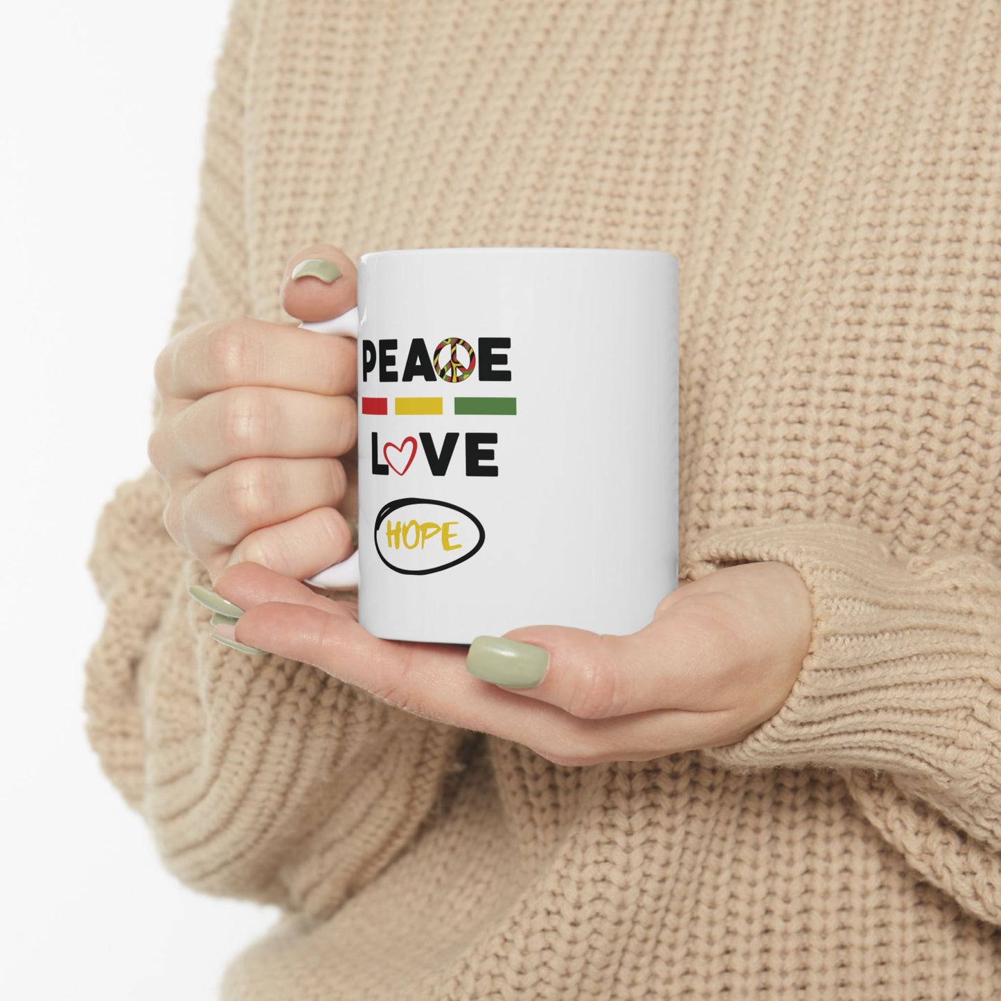 Peace & Love (yellow) -  Ceramic Mug - 11oz & 15oz - Perfect Gift for Inspiration & Motivation