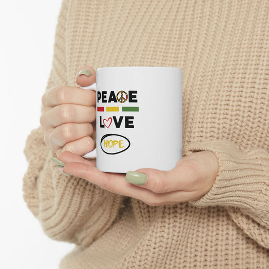Peace & Love (yellow) -  Ceramic Mug - 11oz & 15oz - Perfect Gift for Inspiration & Motivation