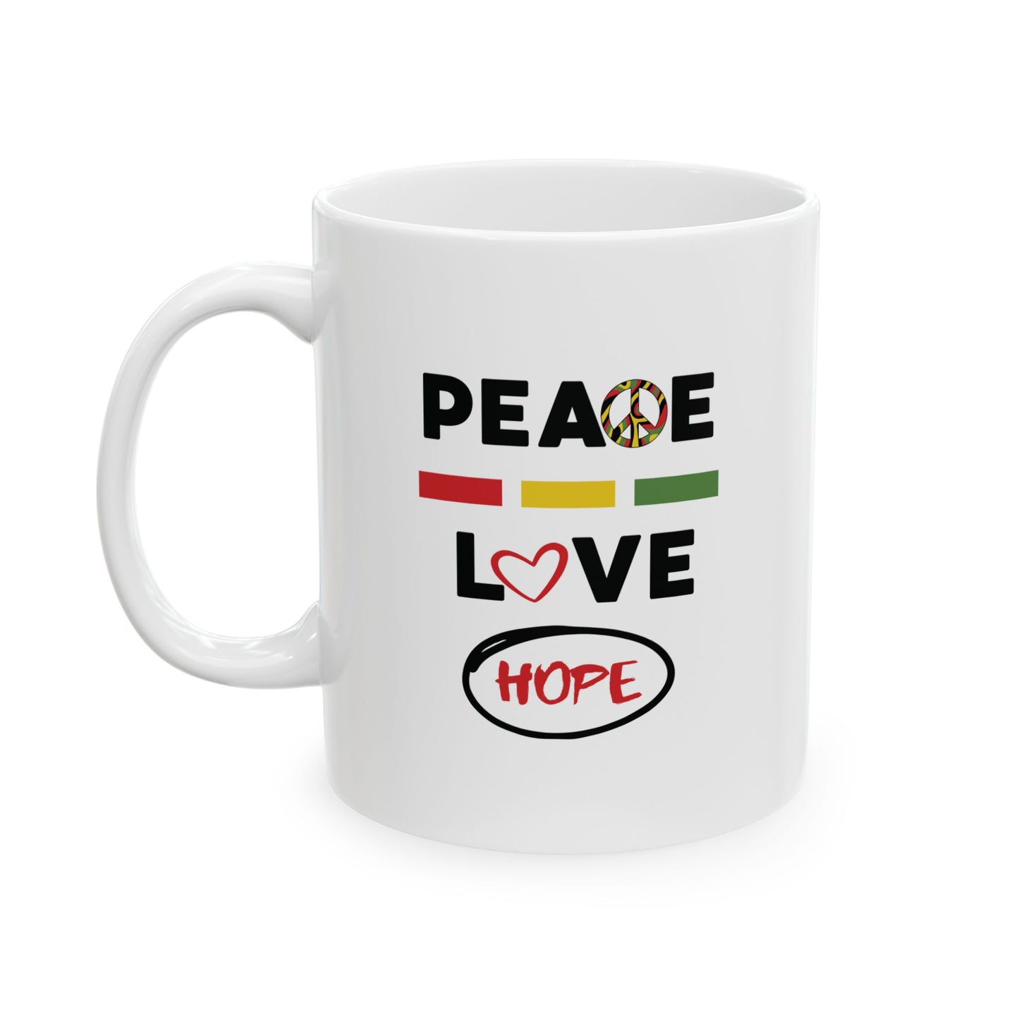 Peace & Love (red) -  Ceramic Mug - 11oz & 15oz - Perfect Gift for Inspiration & Motivation