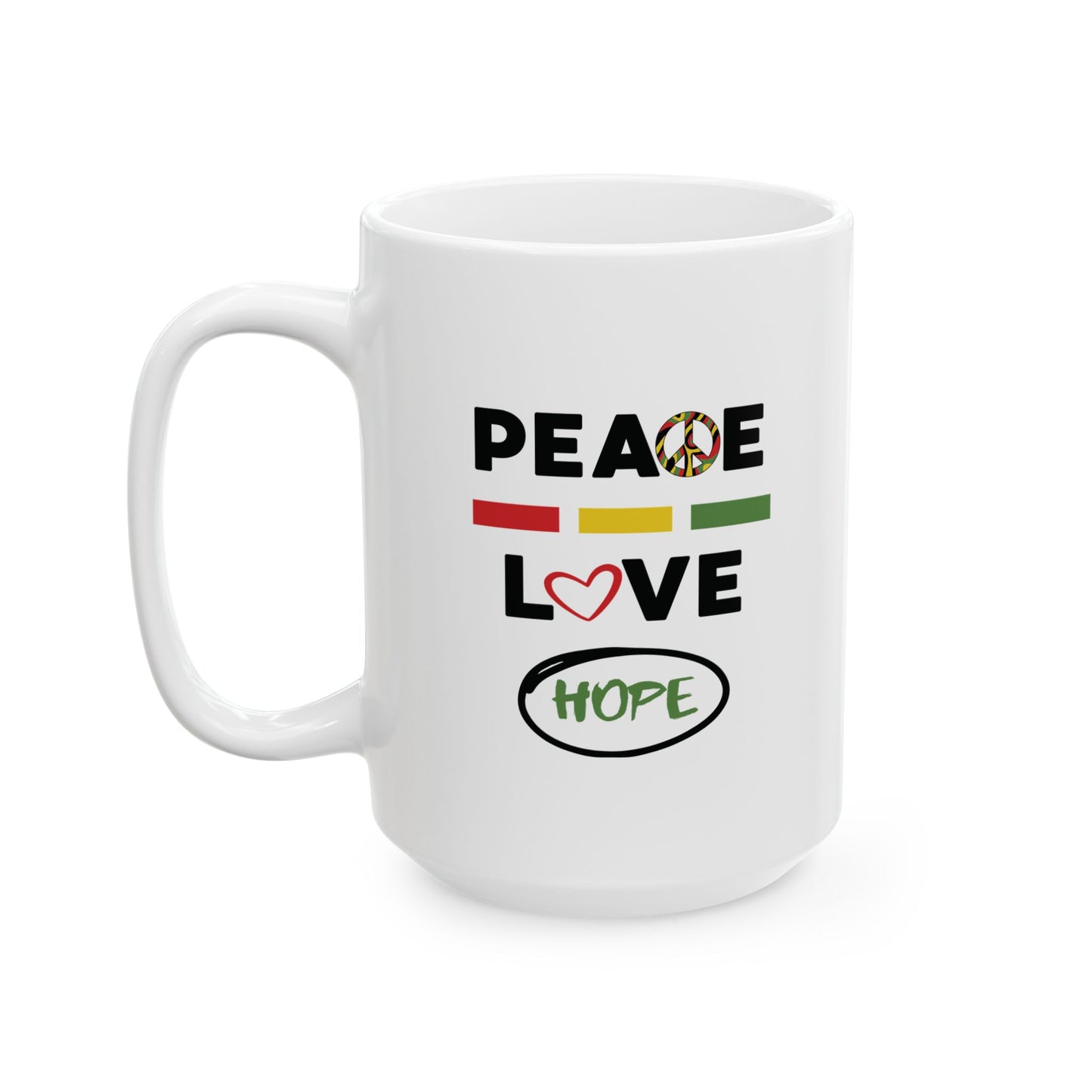 Peace & Love (green) -  Ceramic Mug - 11oz & 15oz - Perfect Gift for Inspiration & Motivation