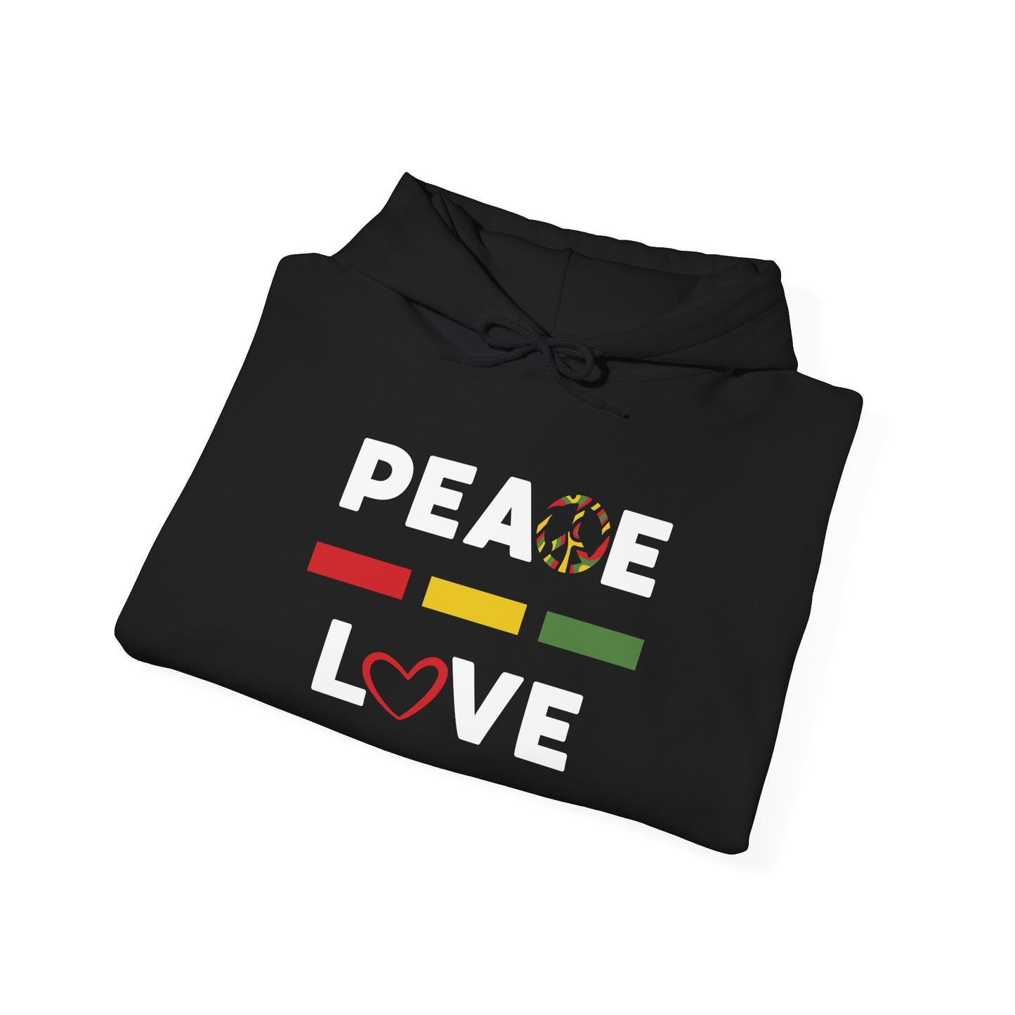 Peace-Love (white letters) - Unisex Hooded Sweatshirt with Colorful Design - Cozy and Stylish