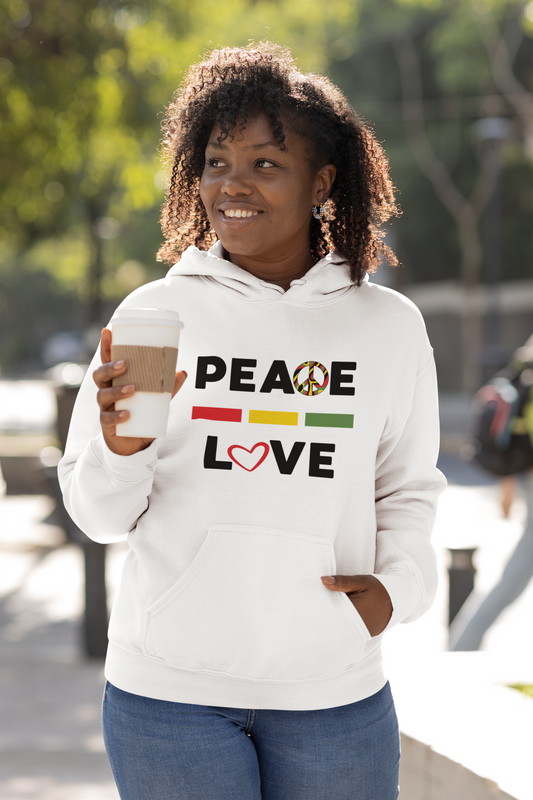 Peace-Love (black letters) - Heavy Blend Hooded Sweatshirt Plush and Warm Unisex Cotton/Polyester Blend
