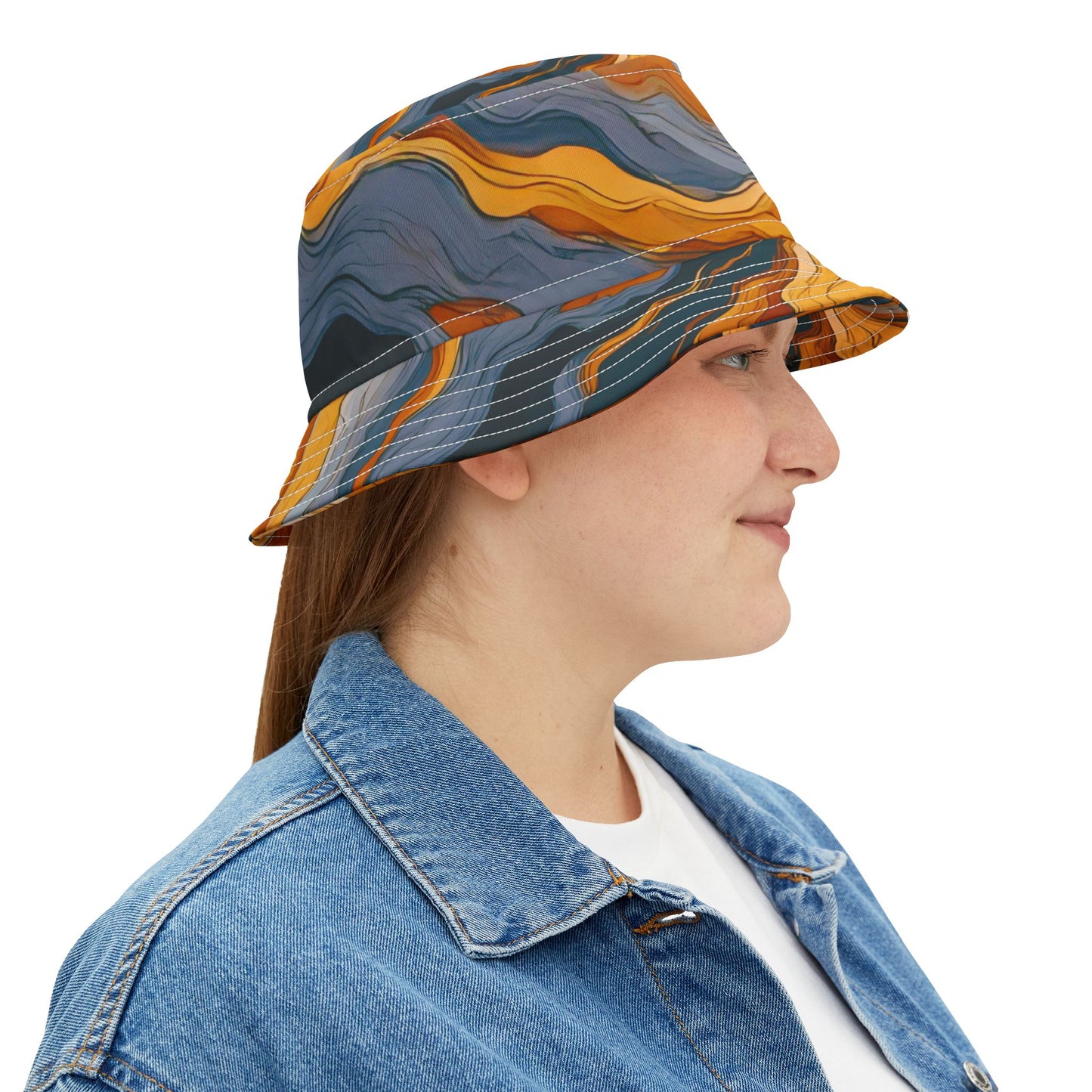 Abstract Marbled | Unisex Bucket Hat (Orange/Slate Mix) | Flow Series