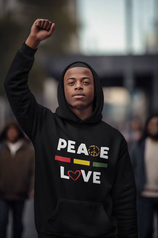 Peace-Love (white letters) - Unisex Hooded Sweatshirt with Colorful Design - Cozy and Stylish